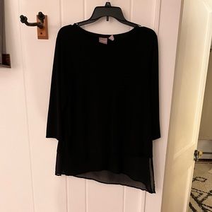 Chicos, black, long sleeve blouse with sheer detail at bottom with angled cut